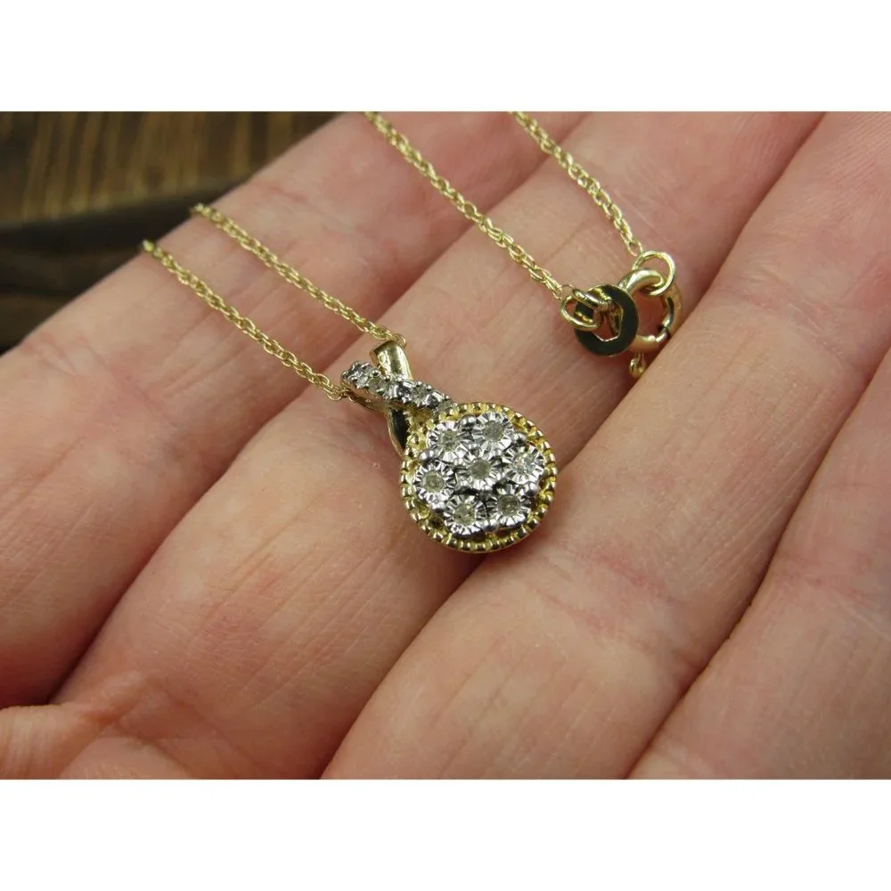 18" Sterling Silver Simple Diamond Chip Gold Plated Pendant Necklace Vintage - Picture 3 of 7